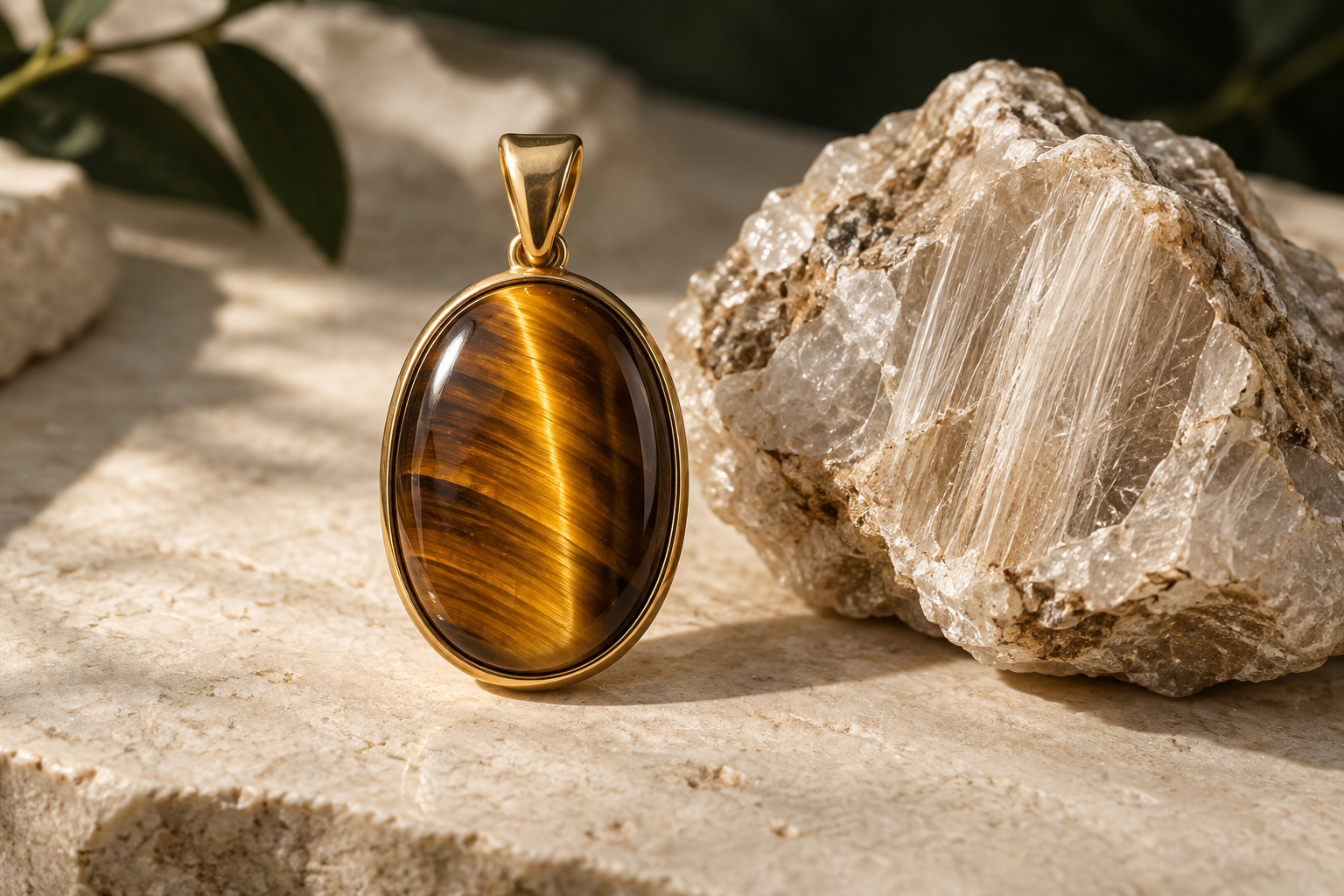 Golden-brown tiger's-eye pendant showing a chatoyant light band