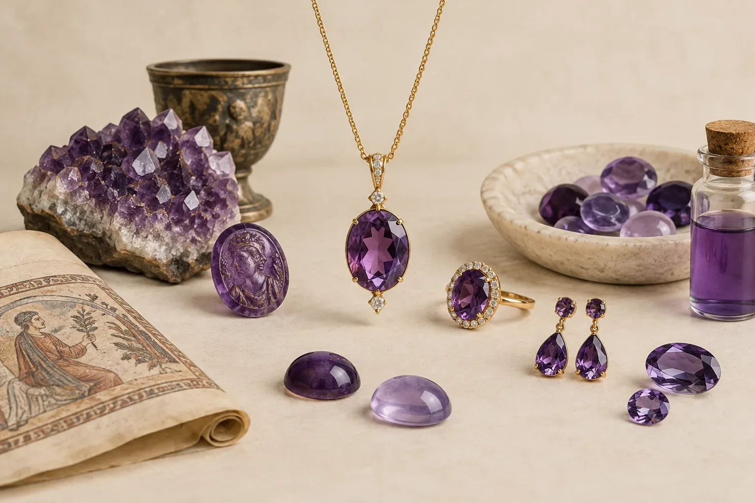 Editorial jewelry still life for Amethyst Treatments and Imitations: What Buyers Should Ask