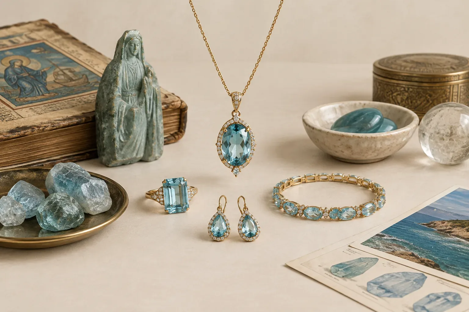 Editorial jewelry still life for Aquamarine Treatments and Imitations: What Buyers Should Ask