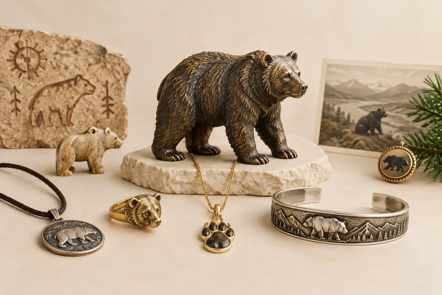 Editorial jewelry still life for Bear Jewelry Meaning: History, Symbolism, and Modern Wear