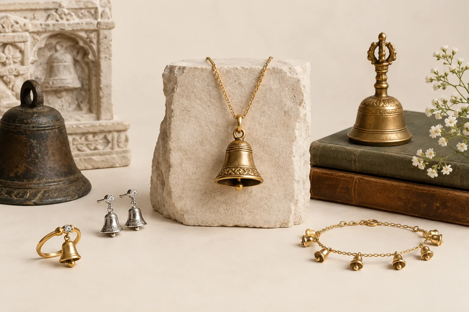 Editorial jewelry still life for Bell Jewelry Meaning: History, Symbolism, and Modern Wear