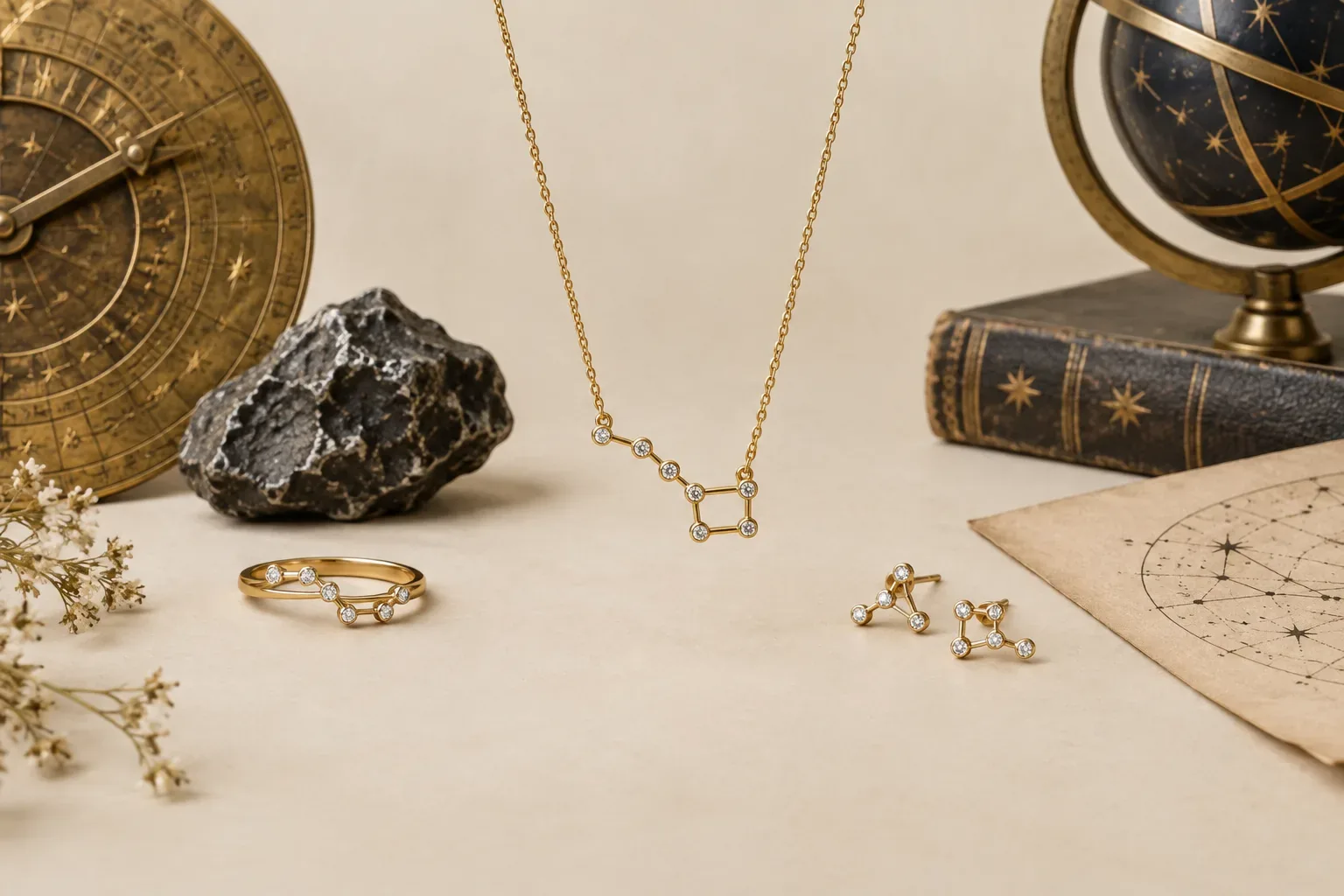 Editorial jewelry still life for Big Dipper Jewelry Meaning: History, Astronomy, and Modern Symbolism
