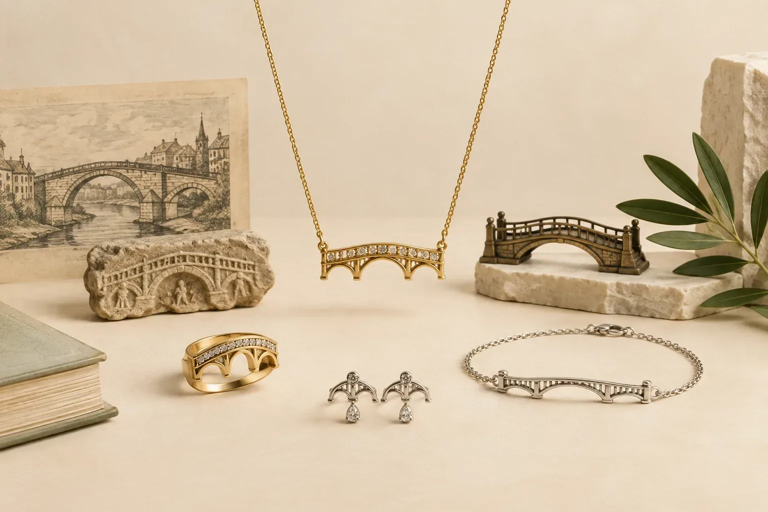 Editorial jewelry still life for Bridge Jewelry Meaning: History, Symbolism, and Modern Wear