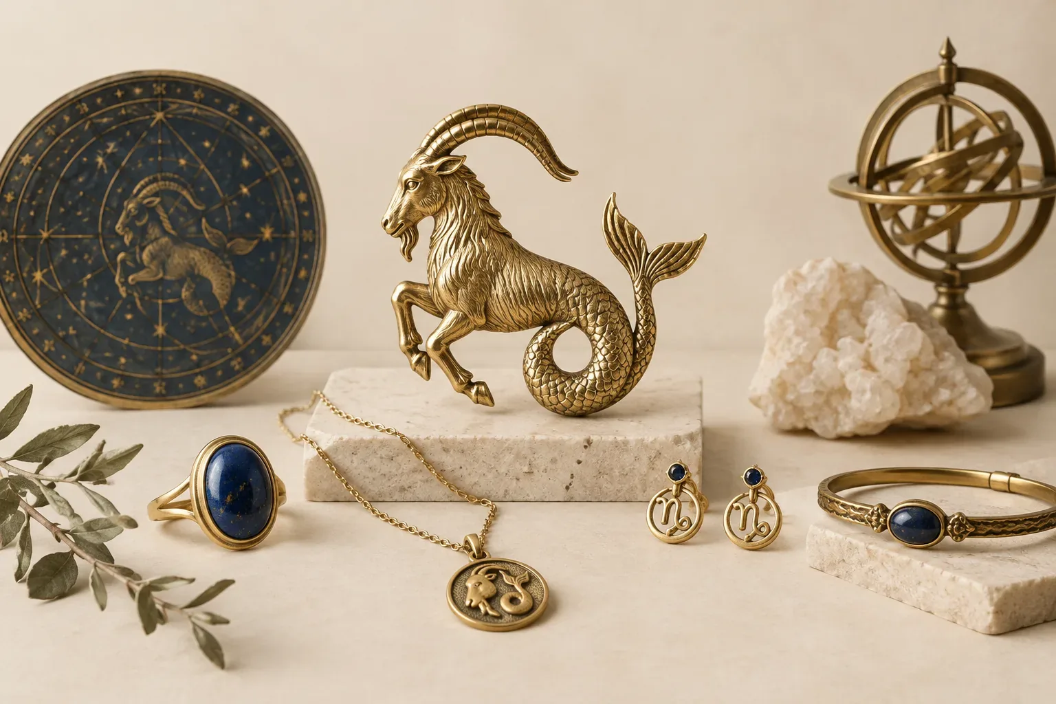 Editorial jewelry still life for Capricorn Jewelry Meaning: History, Astronomy, and Modern Symbolism