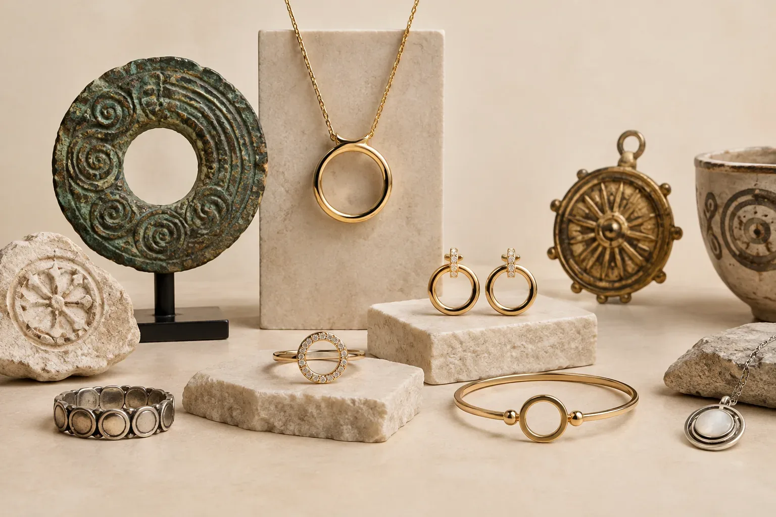Editorial jewelry still life for Circle Jewelry Meaning: History, Symbolism, and Modern Wear