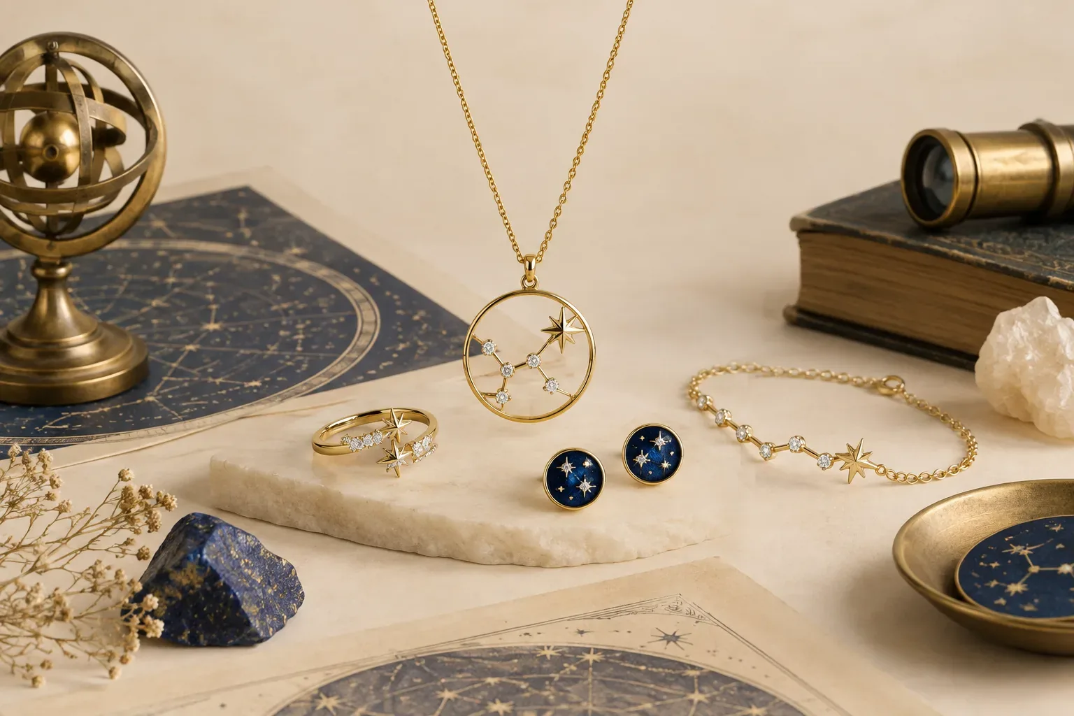 Editorial jewelry still life for Constellation Jewelry Meaning: History, Astronomy, and Modern Symbolism
