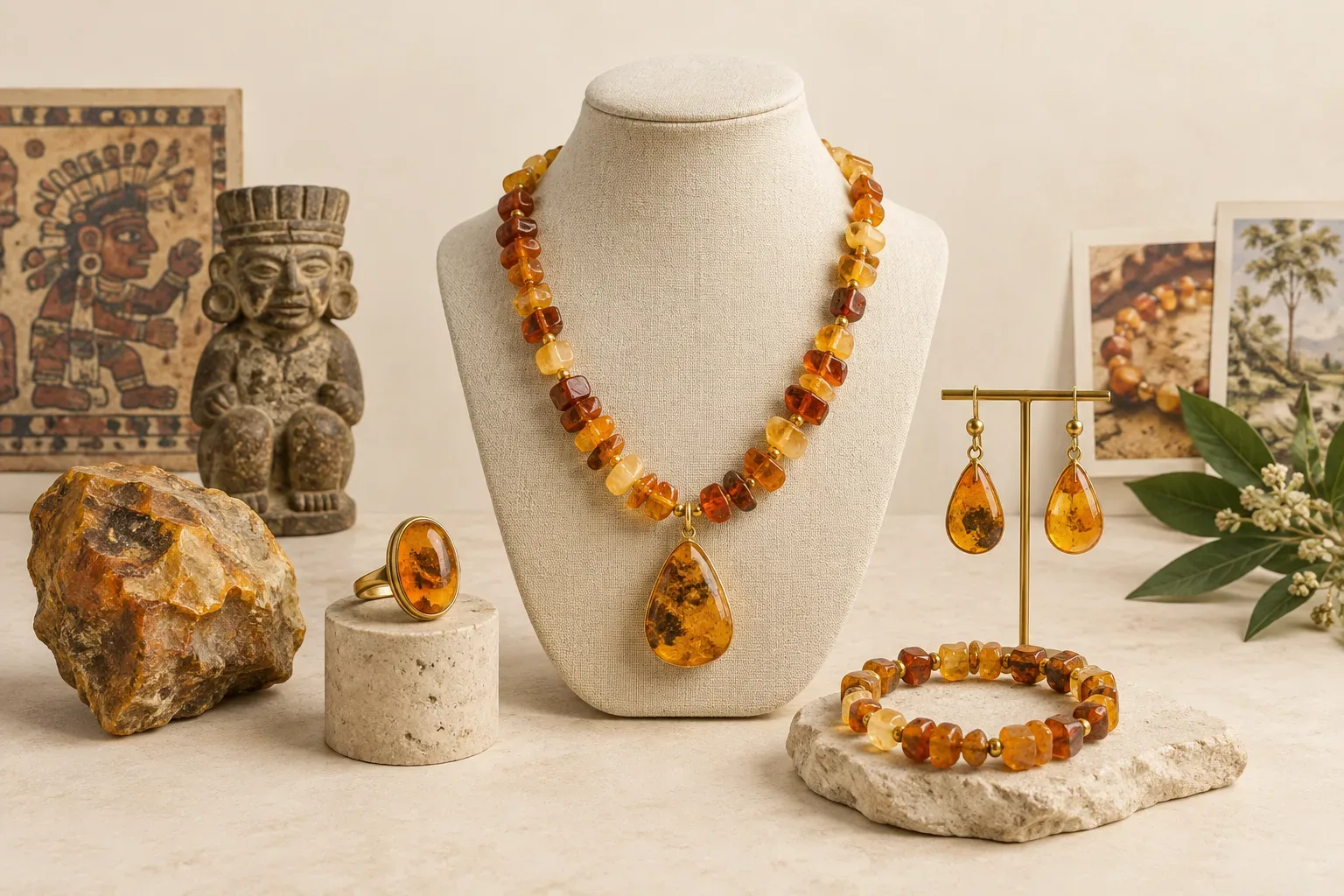 Editorial jewelry still life for Copal Jewelry Buying Guide: Authenticity, Treatment, and Care
