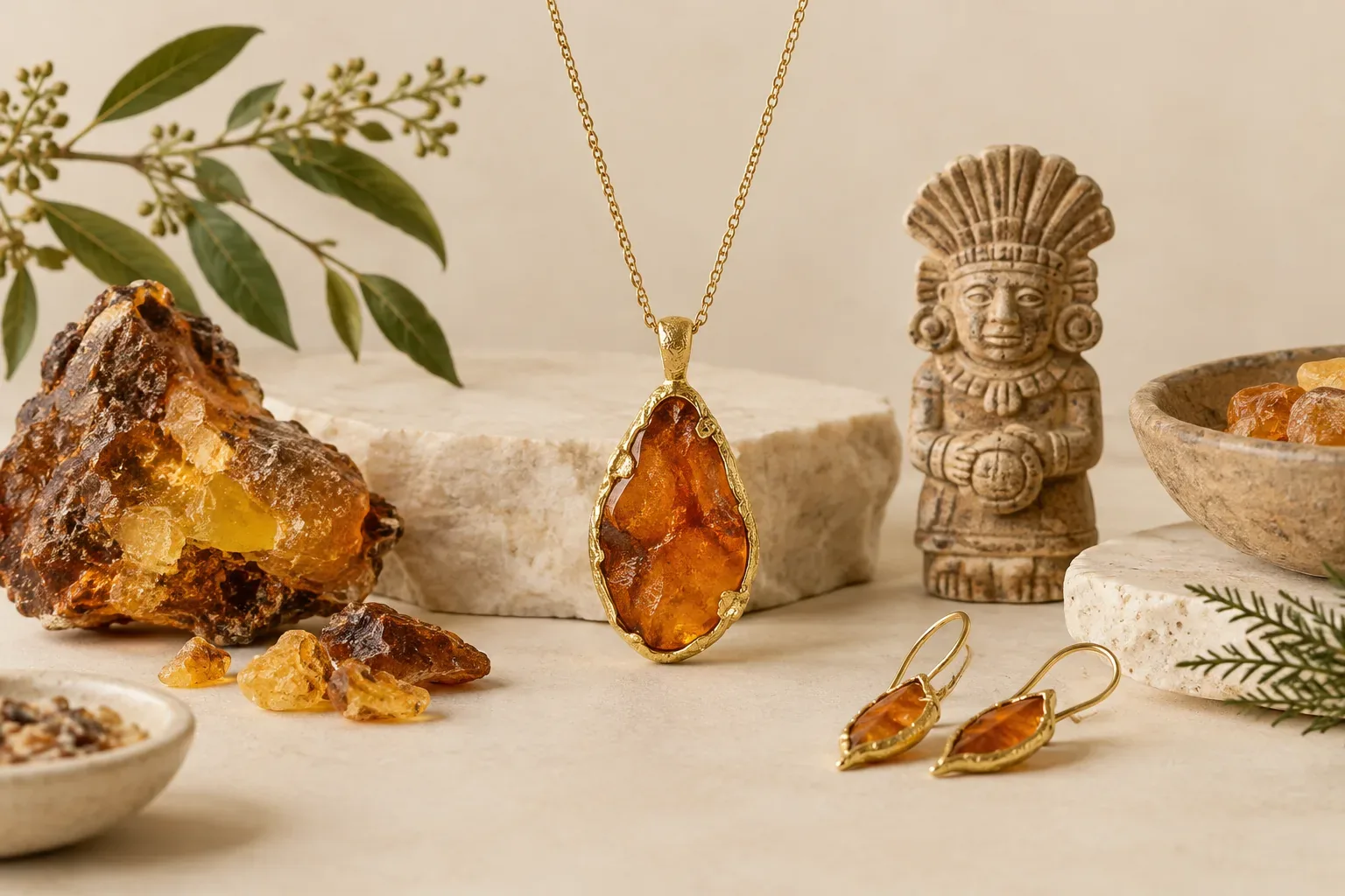 Editorial jewelry still life for Copal Jewelry Guide: Natural History, Meaning, and Responsible Wear