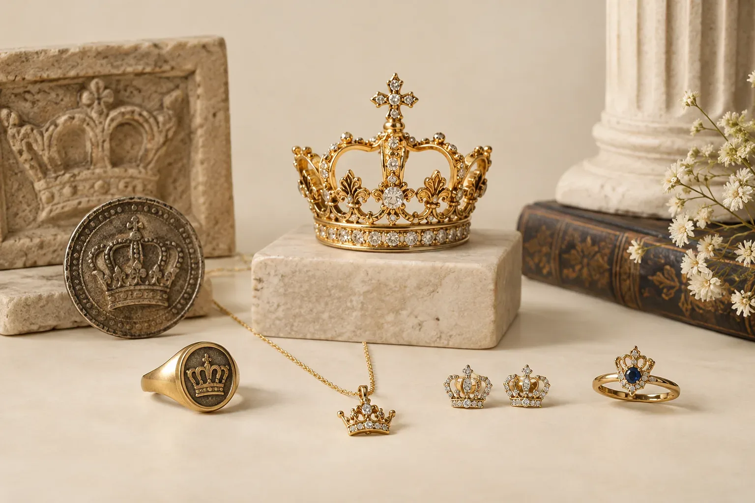 Editorial jewelry still life for Crown Jewelry Meaning: History, Symbolism, and Modern Wear