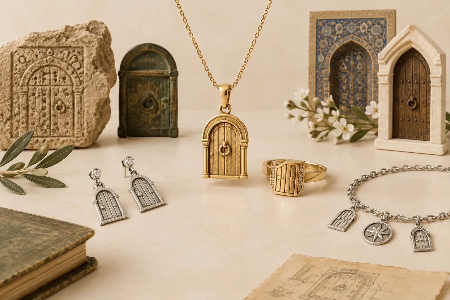 Editorial jewelry still life for Door Jewelry Meaning: History, Symbolism, and Modern Wear