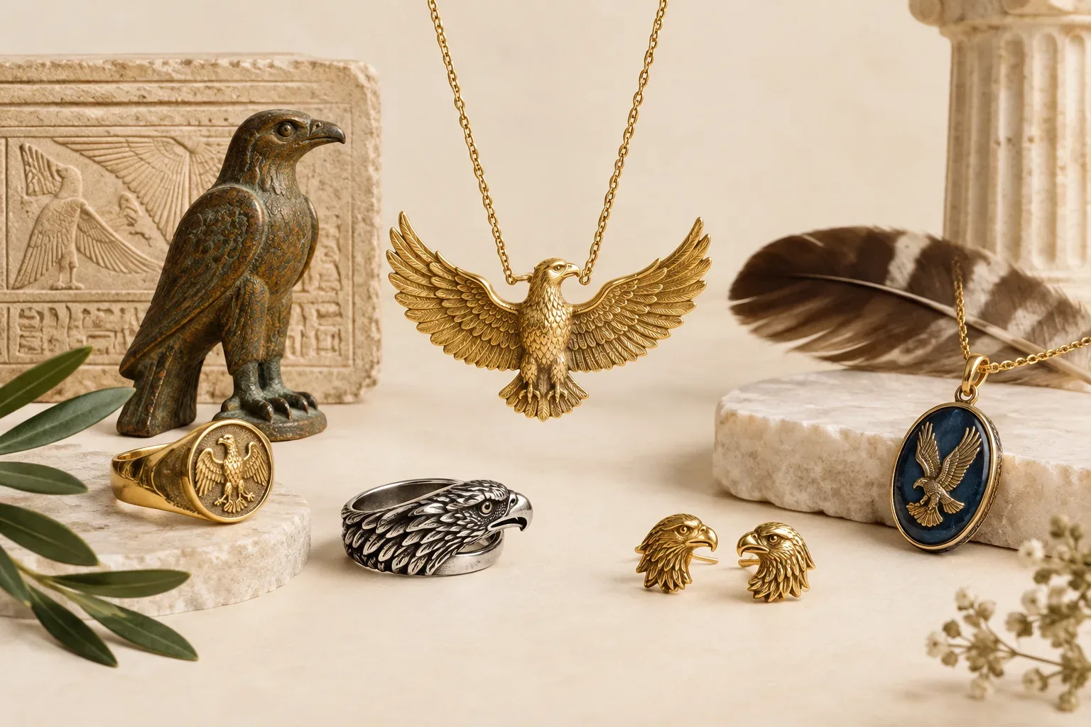 Editorial jewelry still life for Eagle Jewelry Meaning: History, Symbolism, and Modern Wear