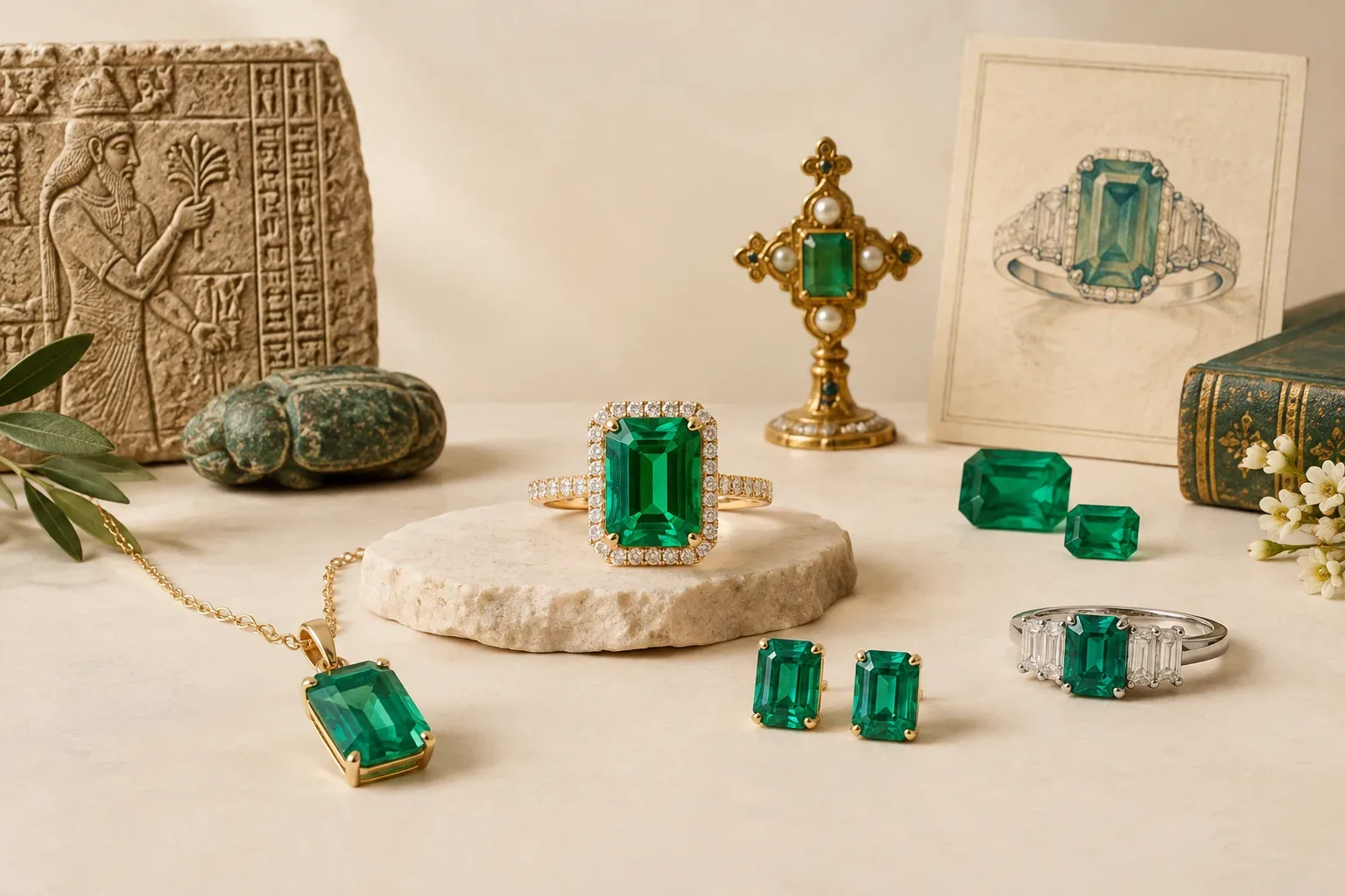 Editorial jewelry still life for Emerald Cuts and Settings: Choosing Beauty and Durability