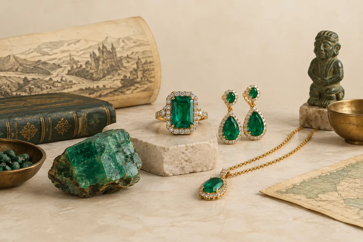 Editorial jewelry still life for Emerald Quality and Value Factors: A Practical Buying Guide