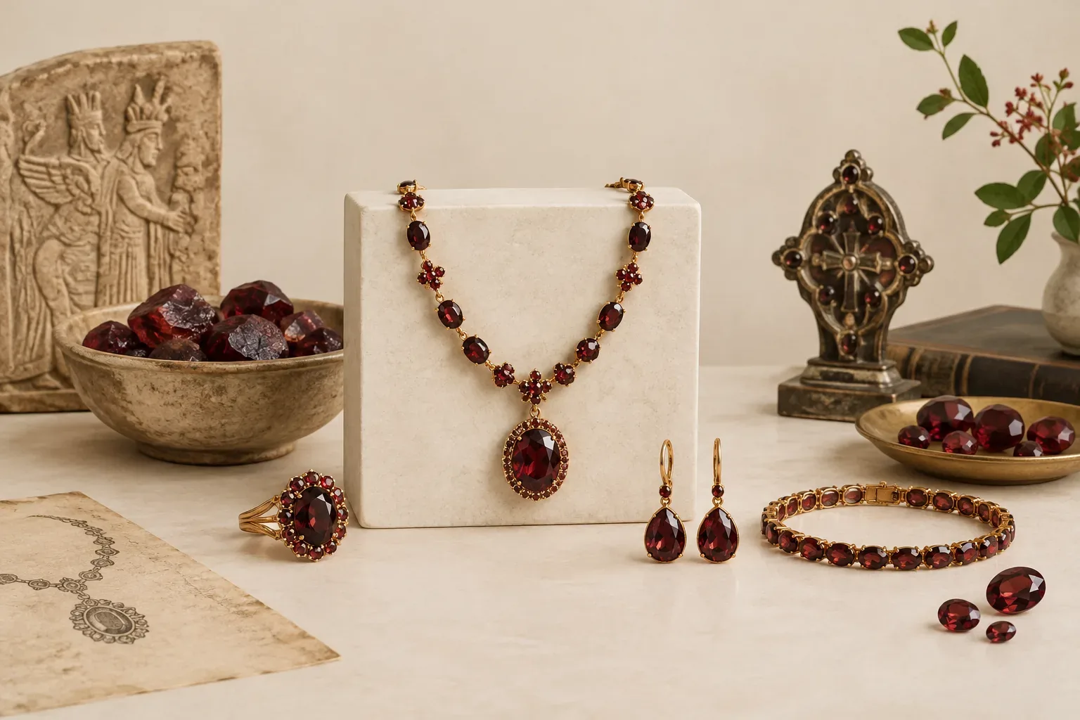 Editorial jewelry still life for Garnet Treatments and Imitations: What Buyers Should Ask