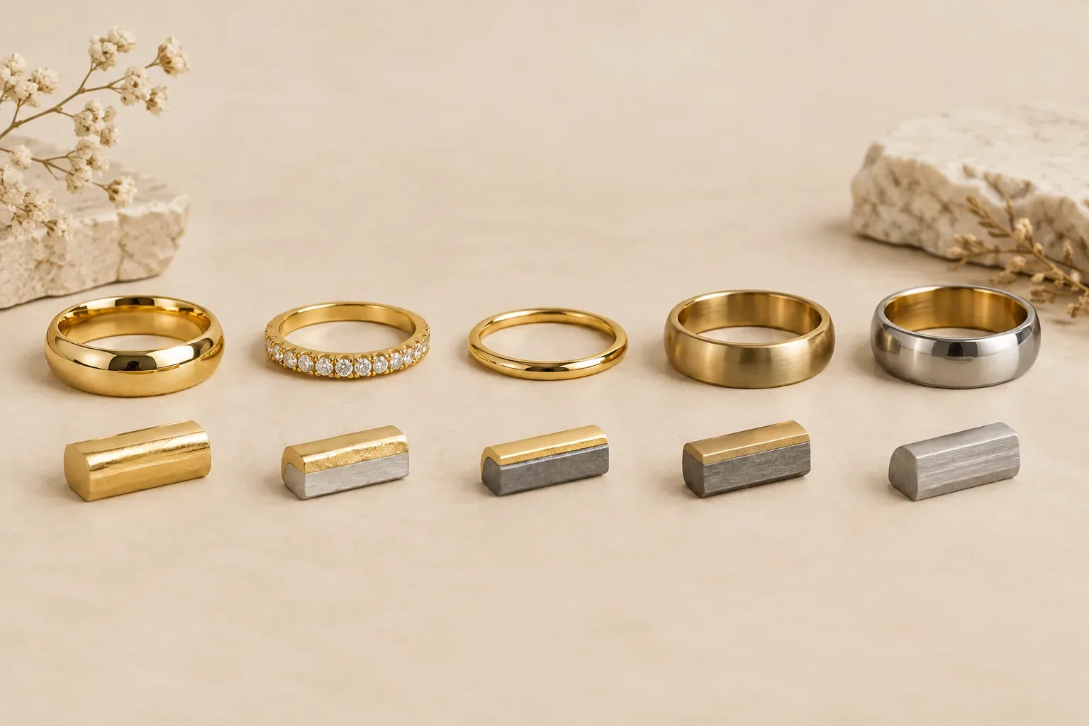 Editorial jewelry still life for Gold-Color Jewelry: Yellow Gold, Plating, and Material Facts