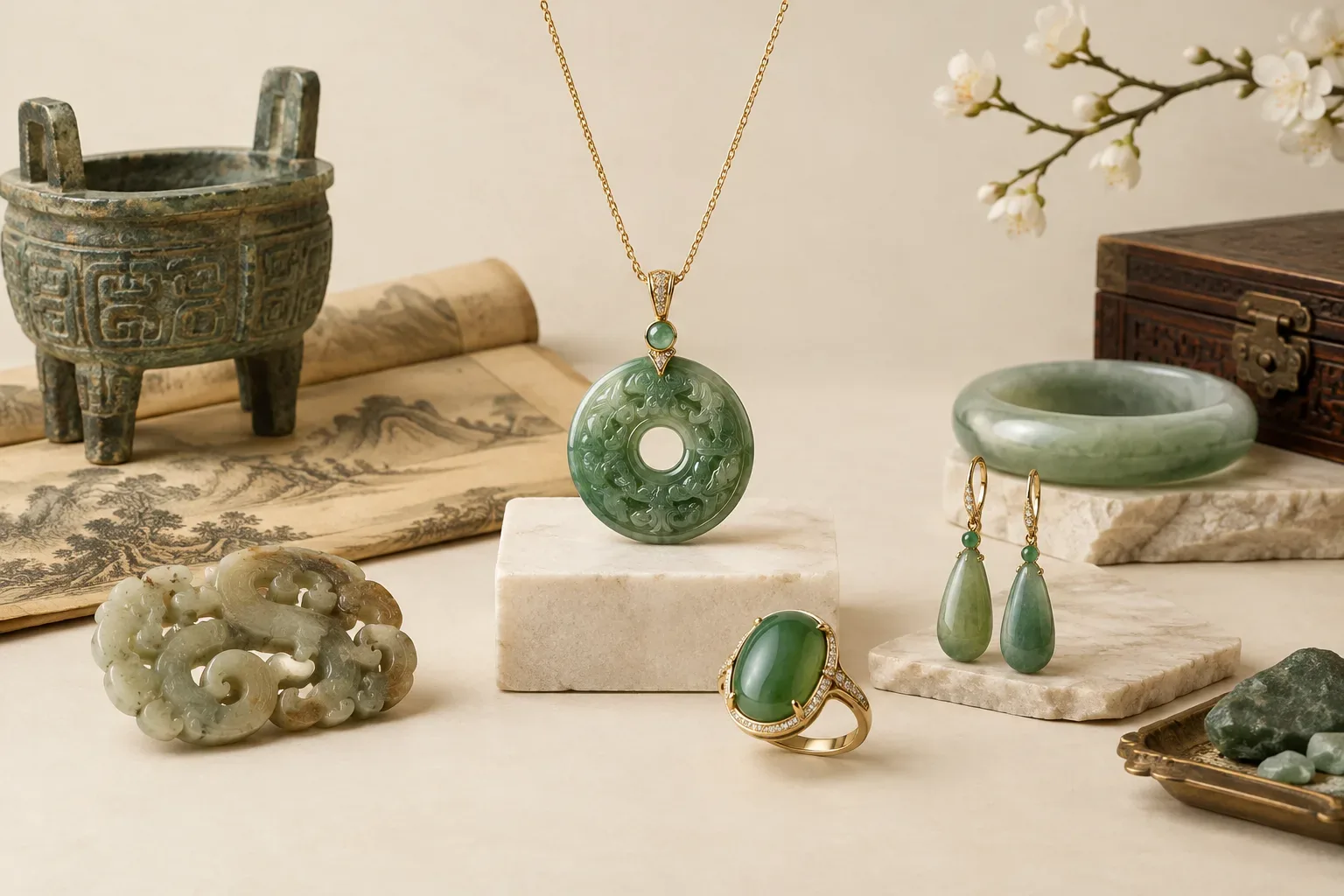 Editorial jewelry still life for Jade Cuts and Settings: Choosing Beauty and Durability