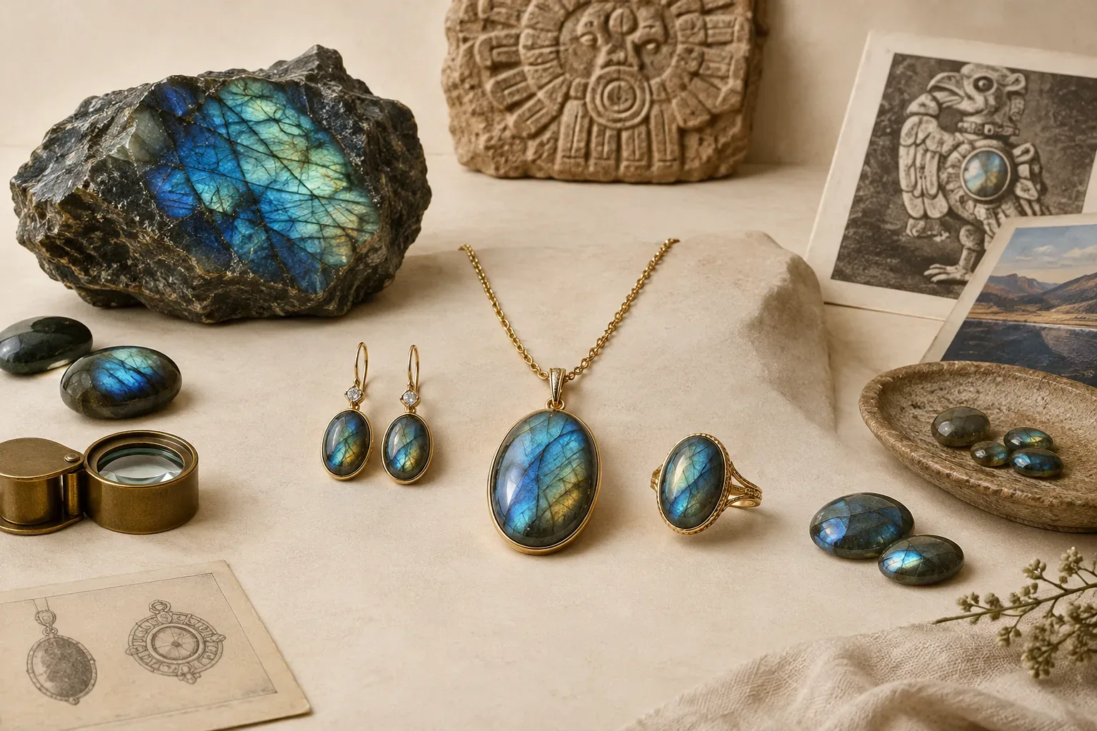 Editorial jewelry still life for Labradorite Treatments and Imitations: What Buyers Should Ask