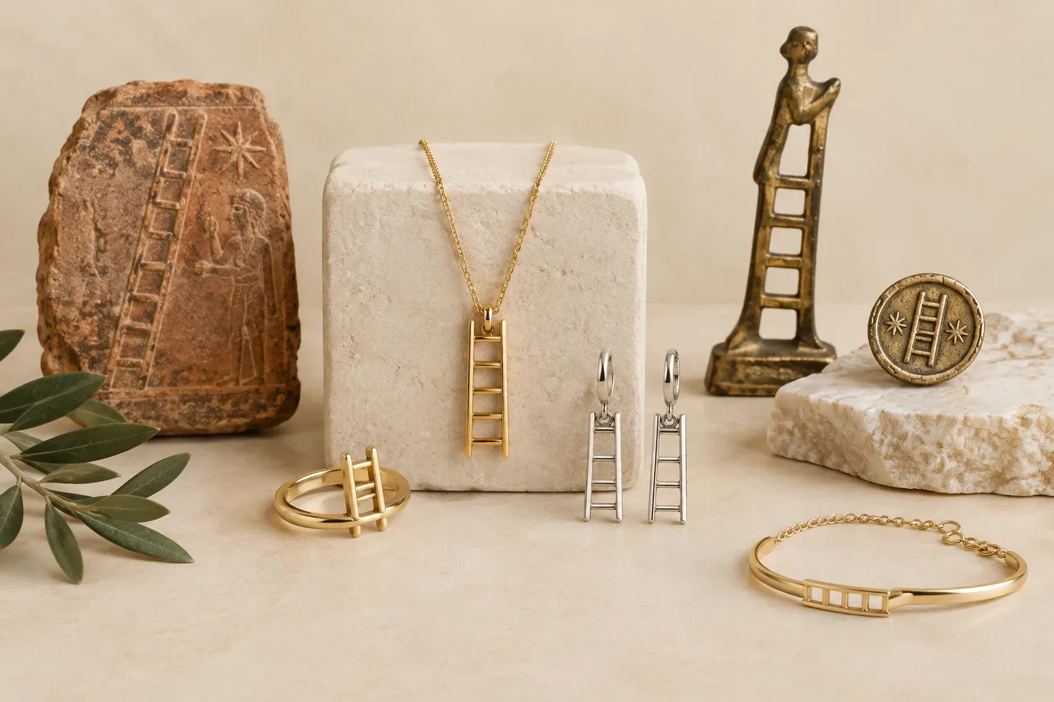 Editorial jewelry still life for Ladder Jewelry Meaning: History, Symbolism, and Modern Wear