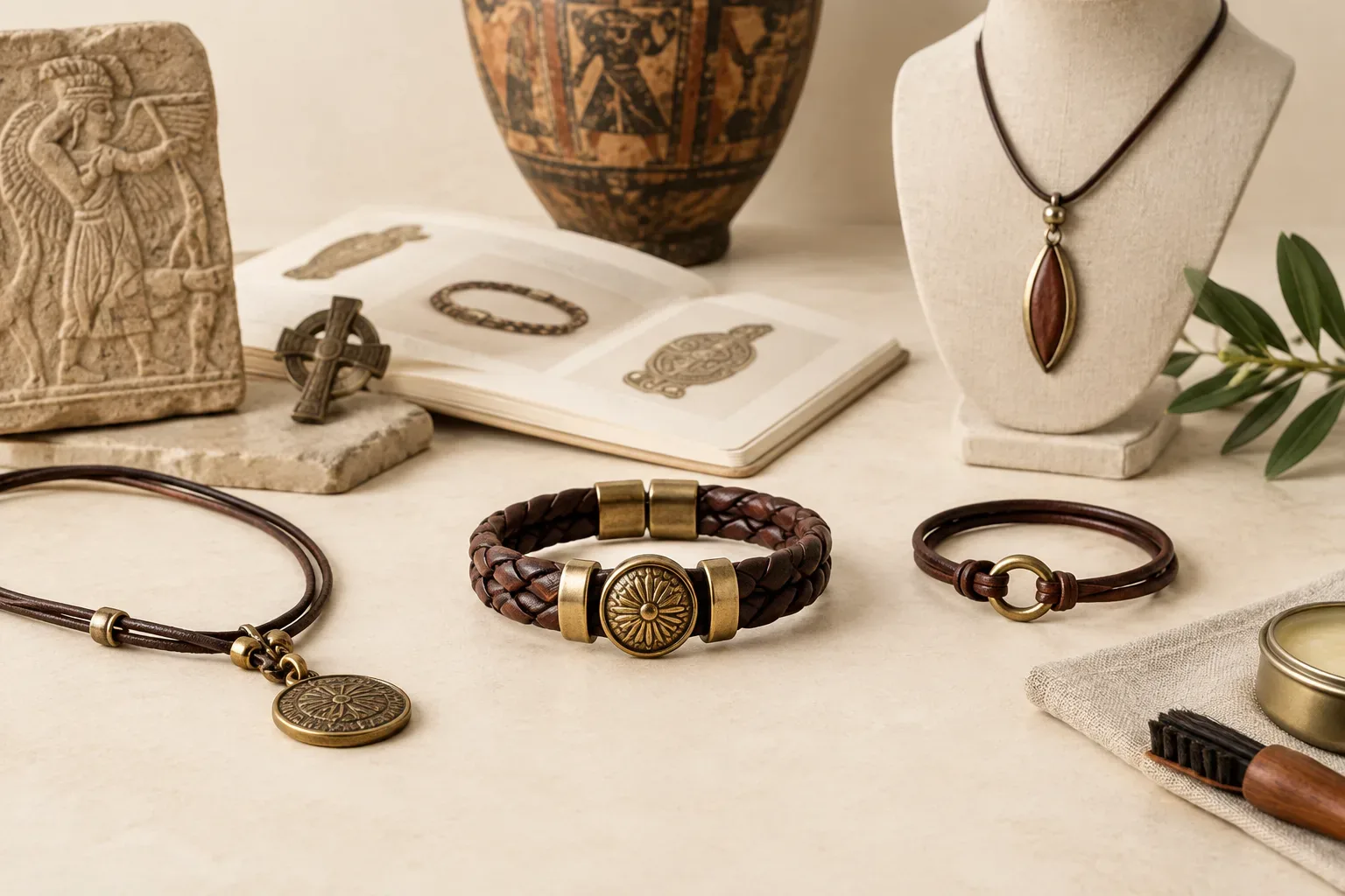 Editorial jewelry still life for Leather Jewelry Repair and Maintenance Guide: Warning Signs and Professional Help