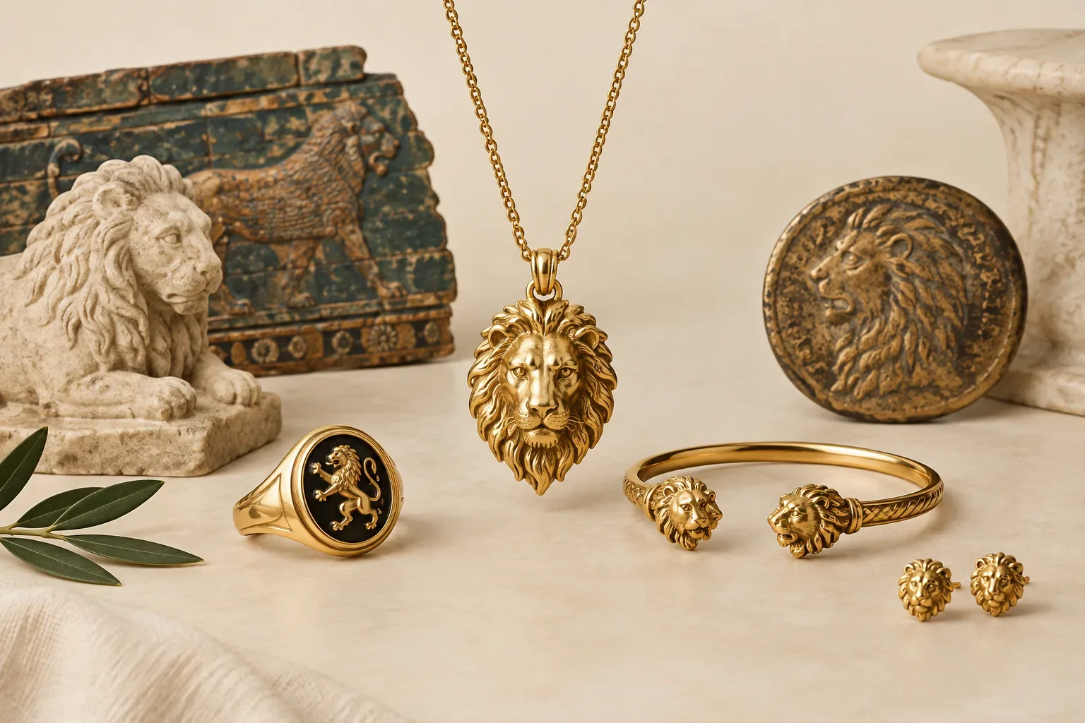 Editorial jewelry still life for Lion Jewelry Meaning: History, Symbolism, and Modern Wear