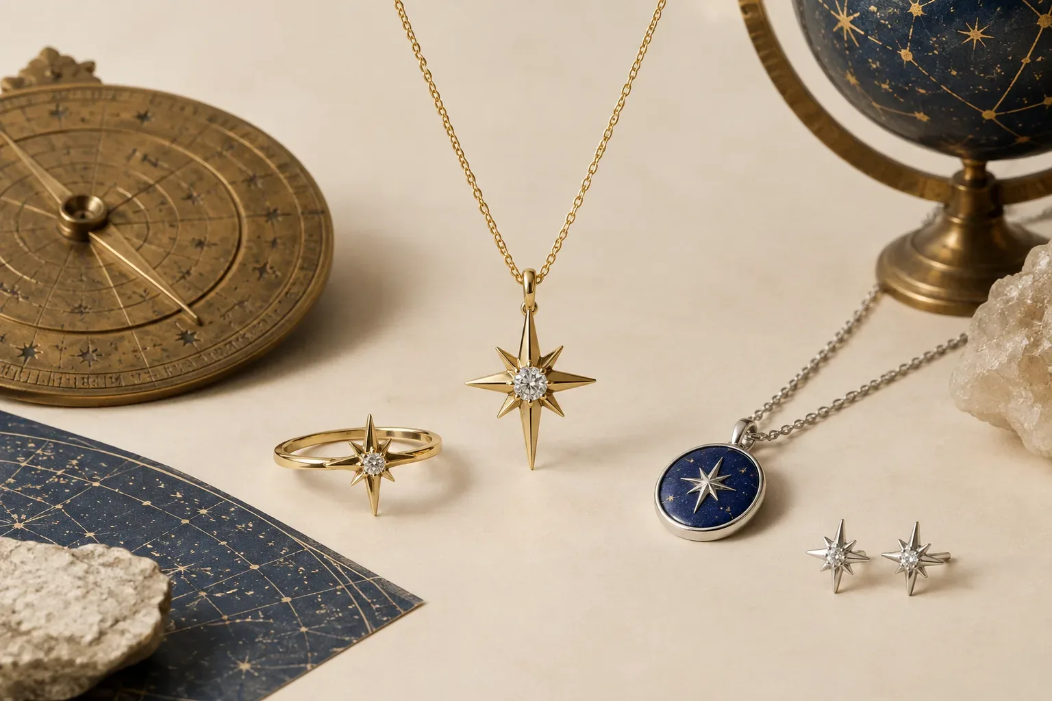 Editorial jewelry still life for North Star Jewelry Meaning: History, Astronomy, and Modern Symbolism