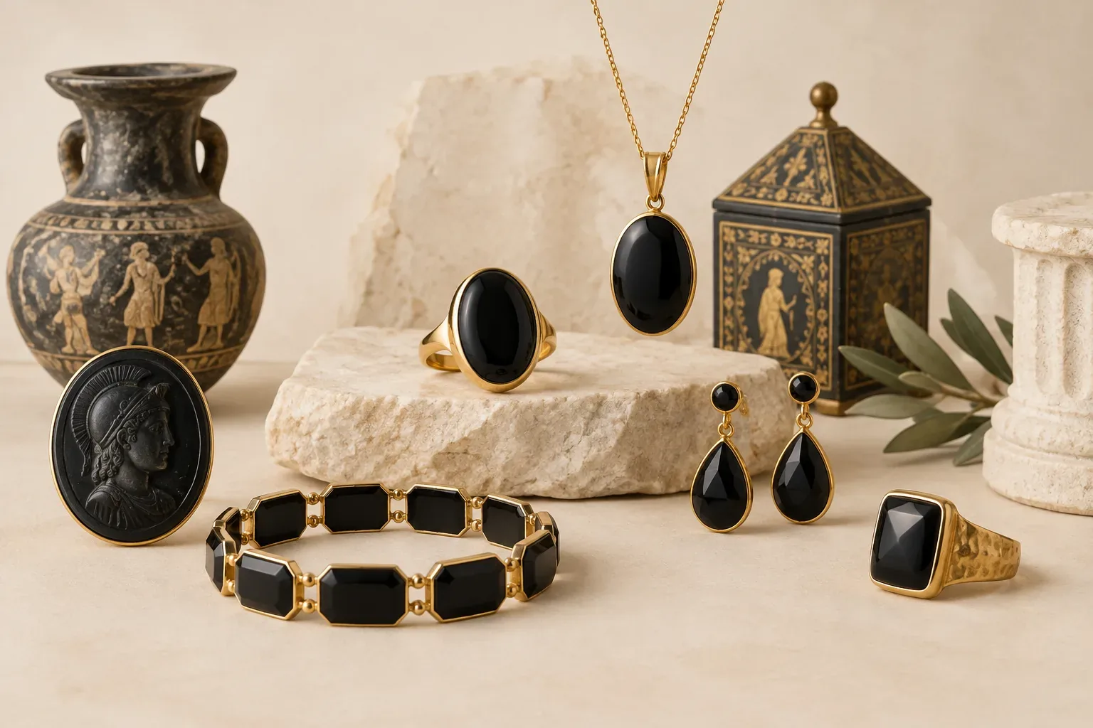 Editorial jewelry still life for Onyx Cuts and Settings: Choosing Beauty and Durability