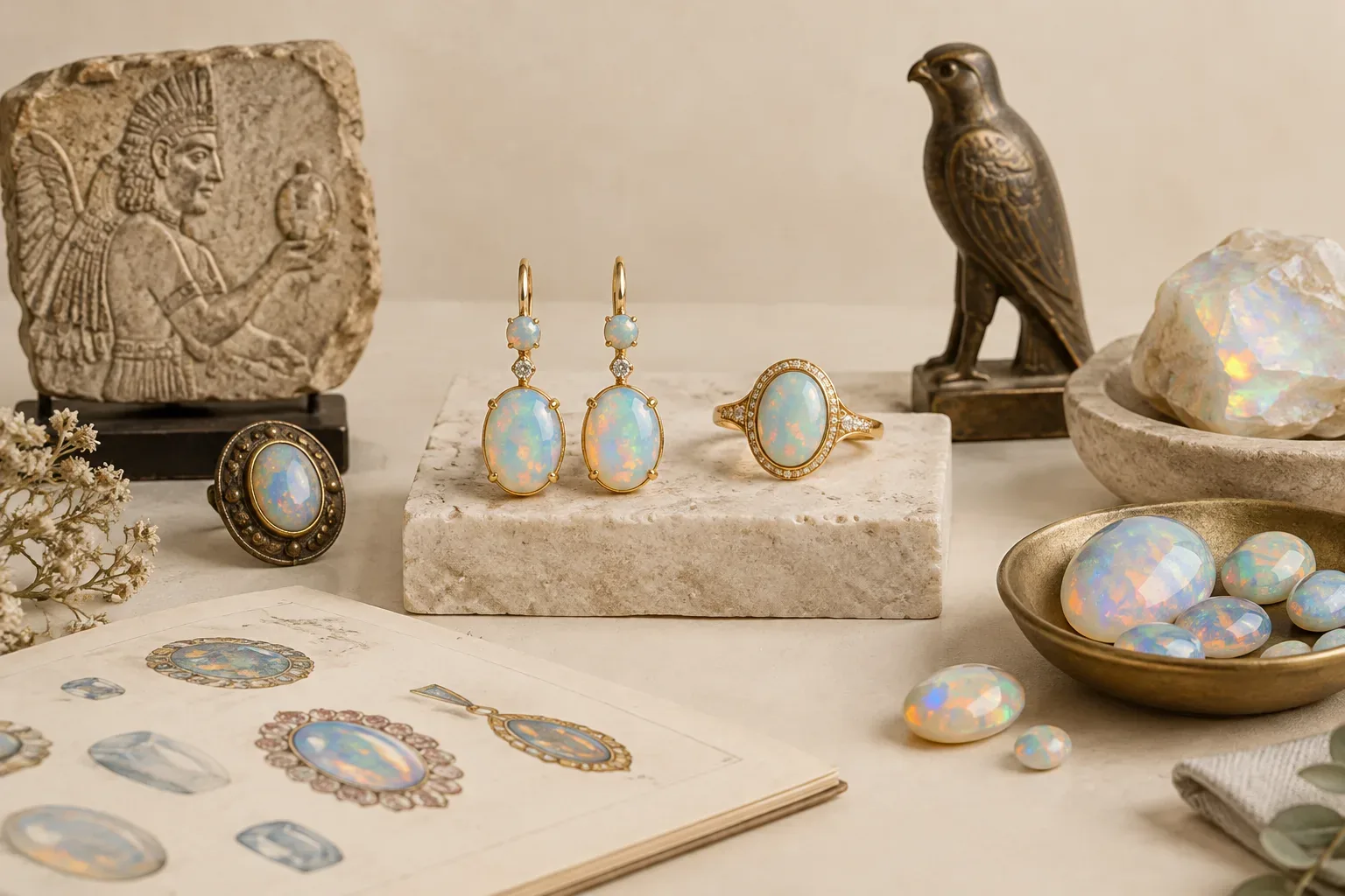 Editorial jewelry still life for Opal Cuts and Settings: Choosing Beauty and Durability