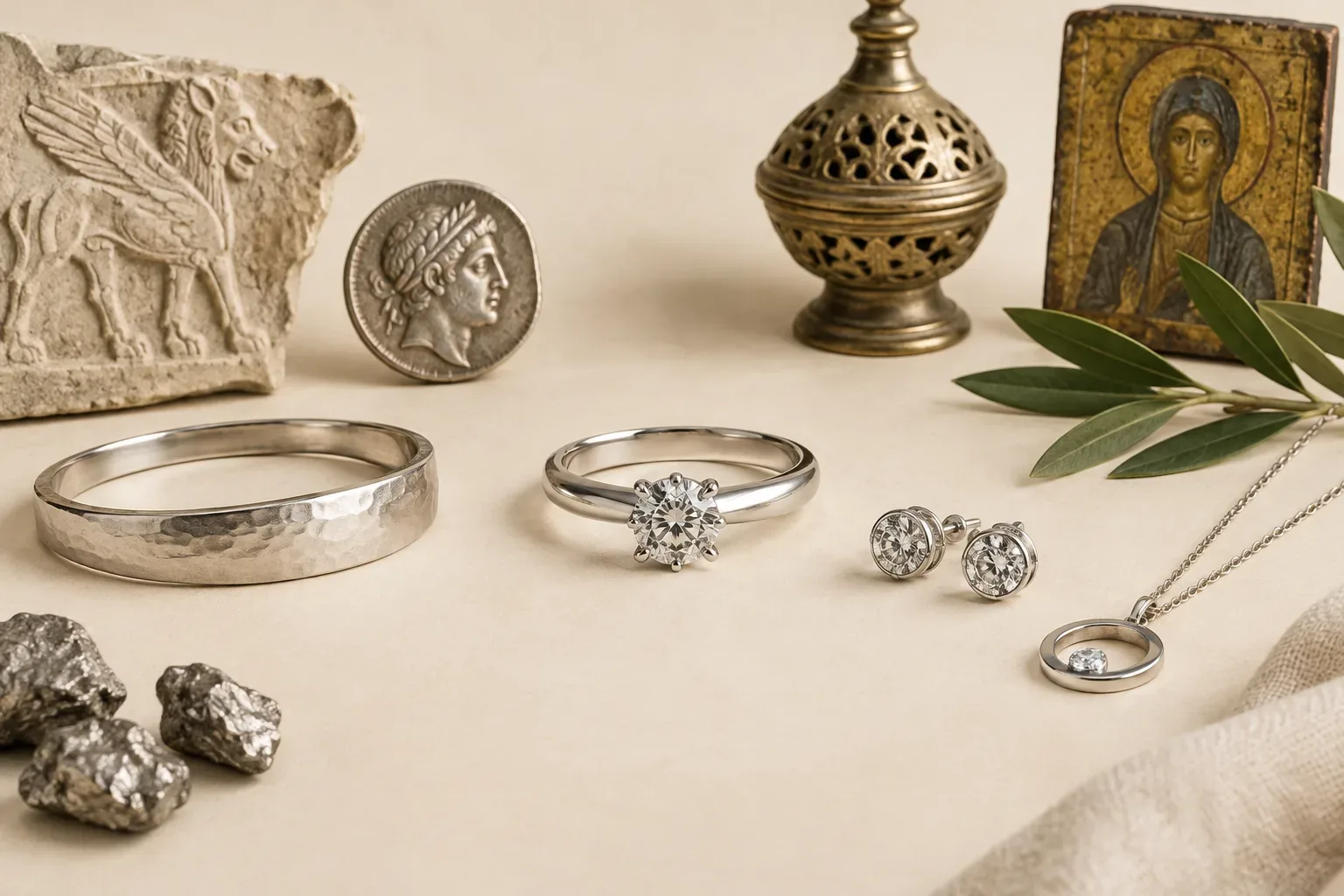 Editorial jewelry still life for Palladium Jewelry Durability: Tarnish, Wear, and Care