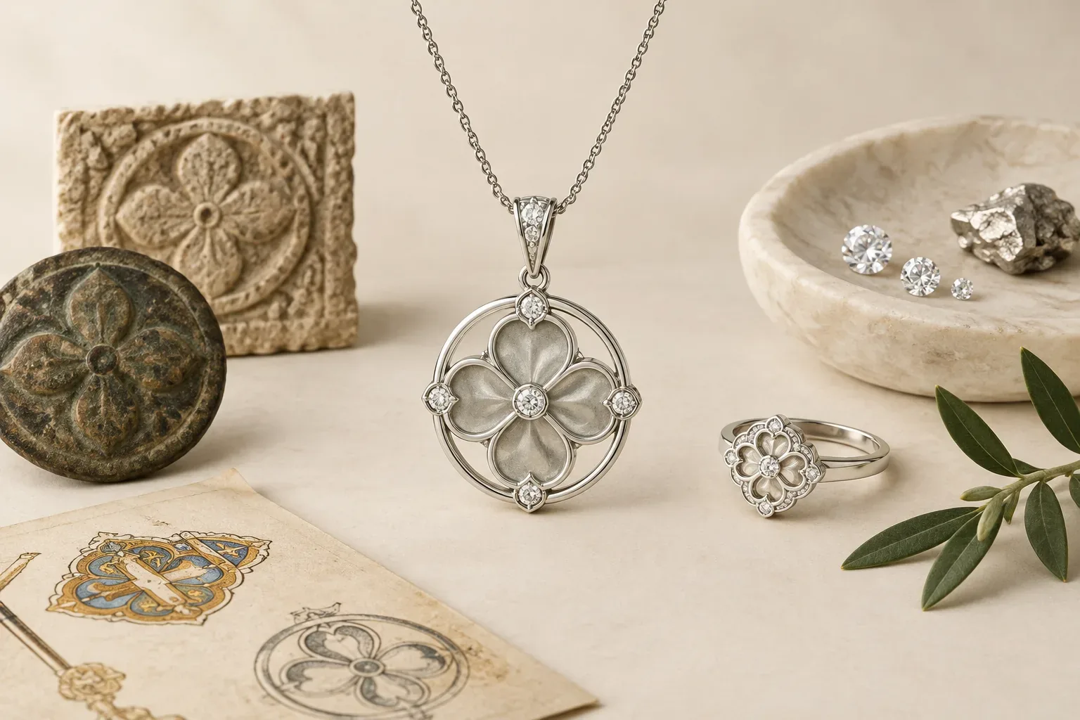 Editorial jewelry still life for Palladium Jewelry Explained: Composition, Hallmarks, and Disclosure