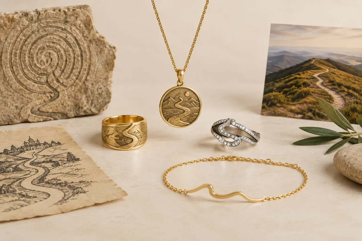Editorial jewelry still life for Path Jewelry Meaning: History, Symbolism, and Modern Wear
