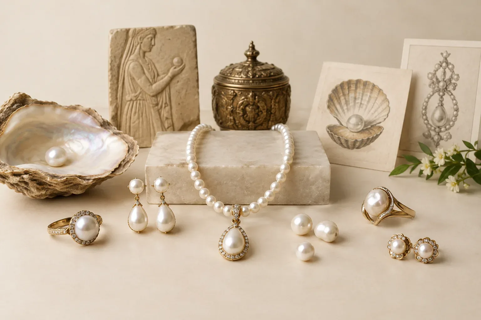 Editorial jewelry still life for Pearl Cuts and Settings: Choosing Beauty and Durability