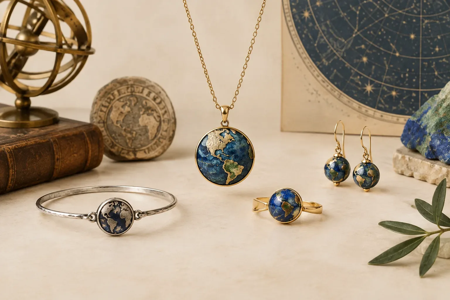Editorial jewelry still life for Planet Earth Jewelry Meaning: History, Astronomy, and Modern Symbolism