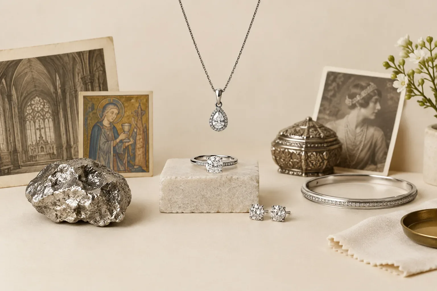 Editorial jewelry still life for Platinum Jewelry Durability: Tarnish, Wear, and Care
