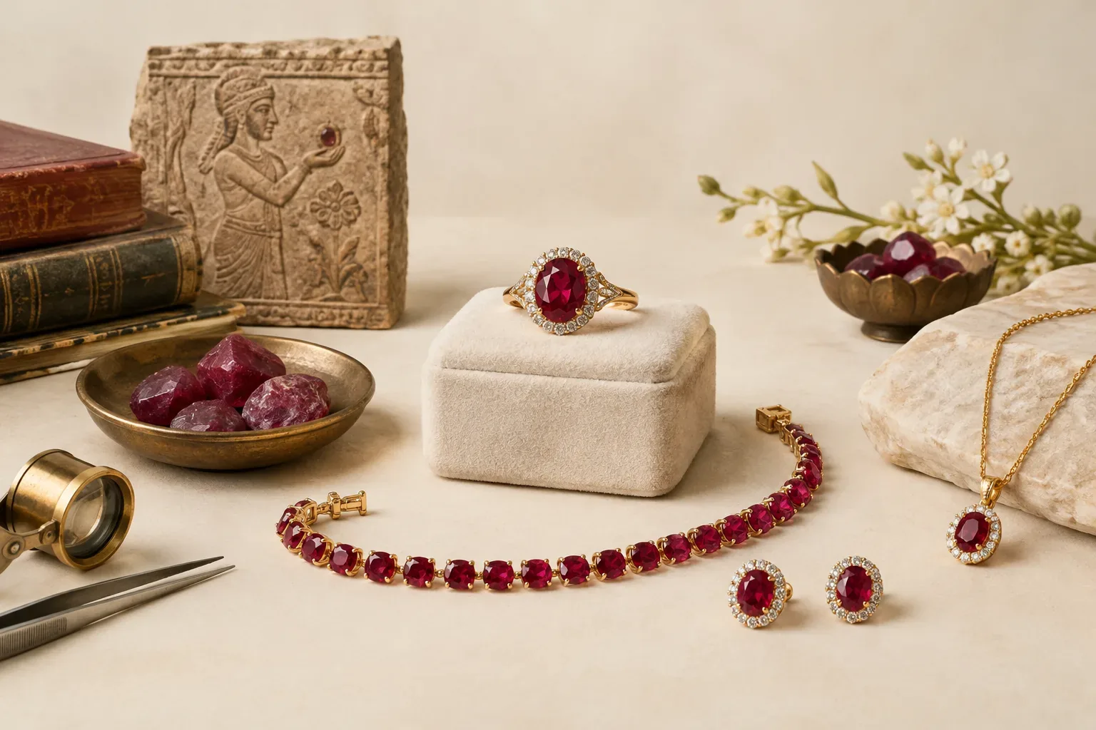 Editorial jewelry still life for Ruby Jewelry Repair and Maintenance Guide: Warning Signs and Professional Help