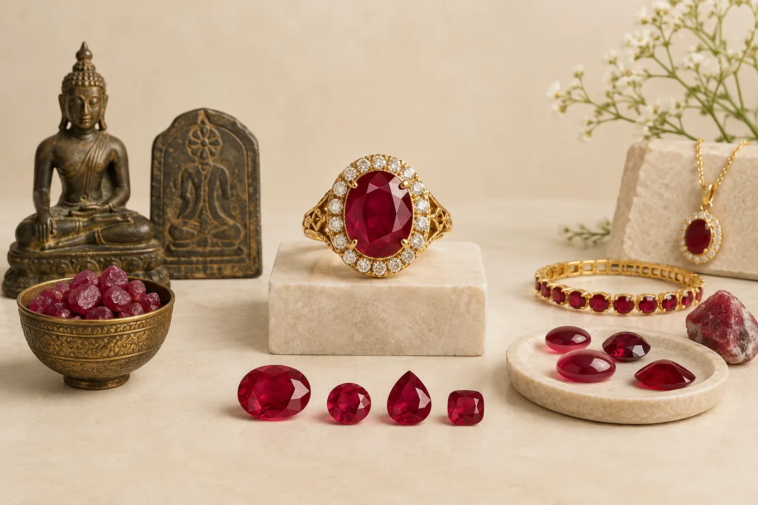 Editorial jewelry still life for Ruby Treatments and Imitations: What Buyers Should Ask