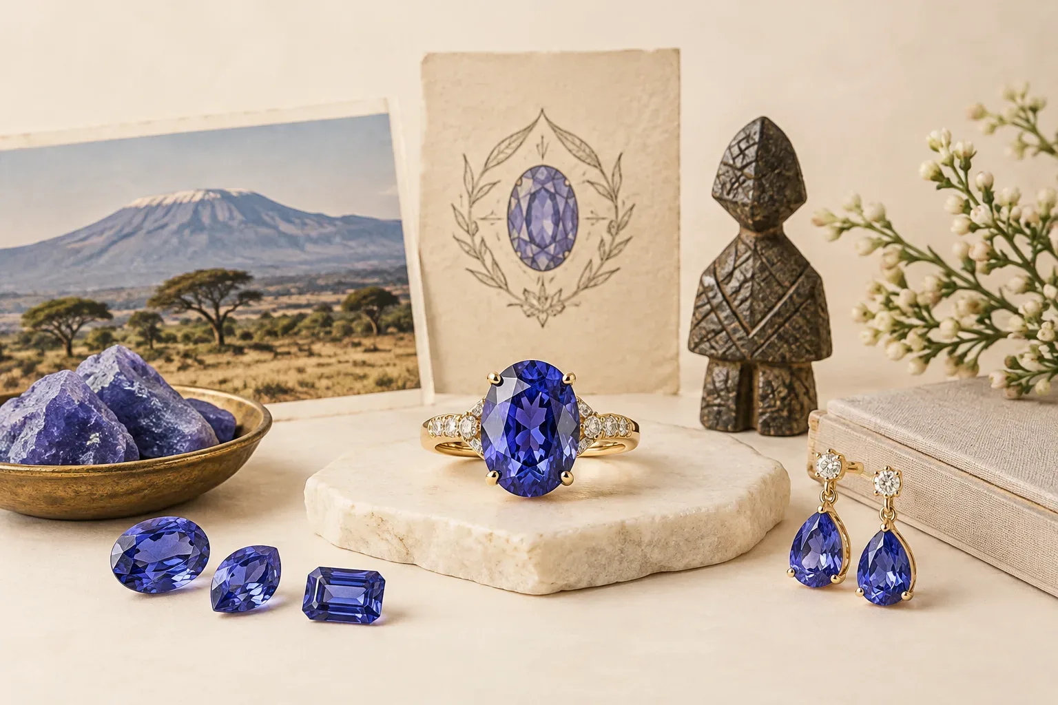 Editorial jewelry still life for Tanzanite Quality and Value Factors: A Practical Buying Guide