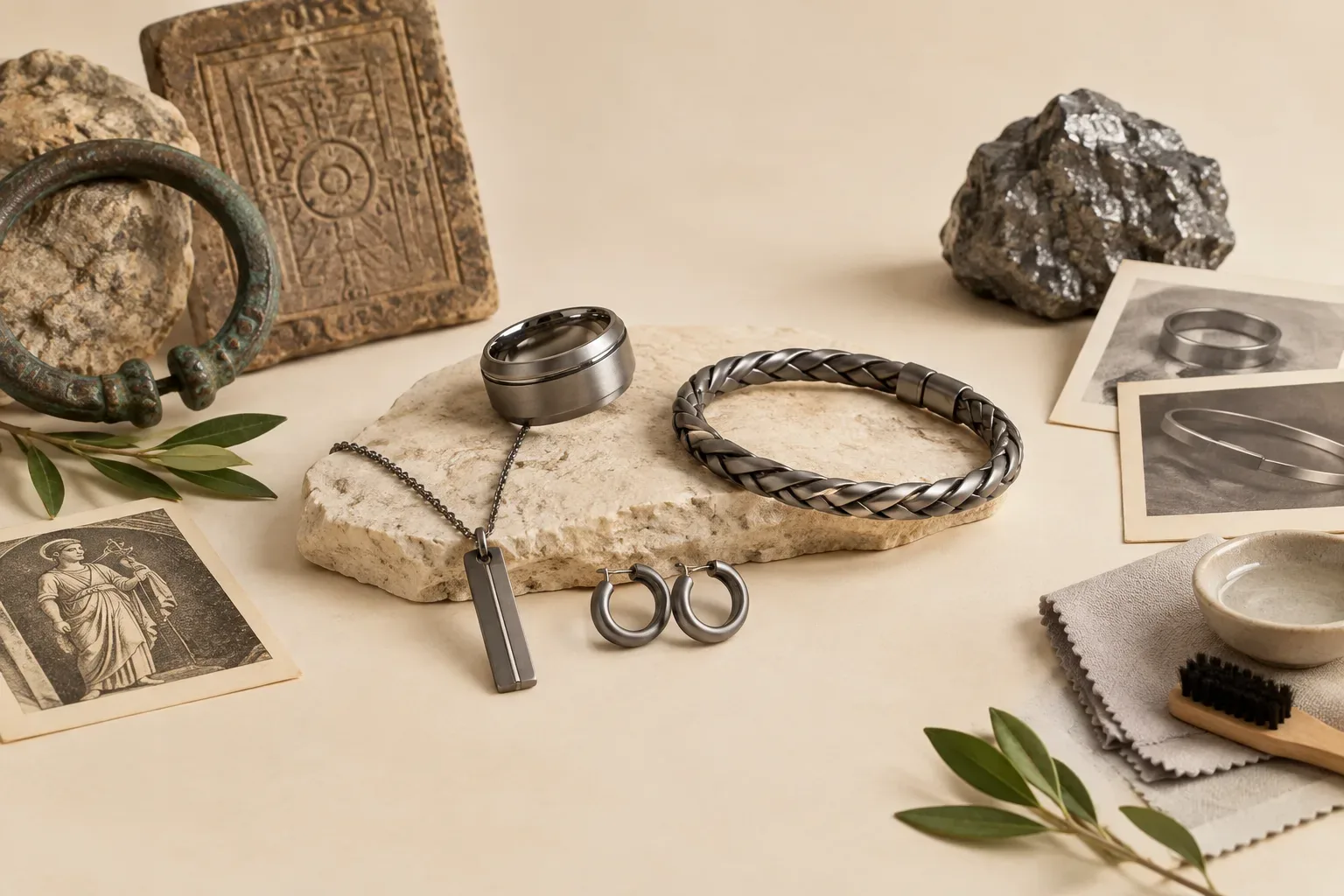 Editorial jewelry still life for Titanium Jewelry Durability: Tarnish, Wear, and Care