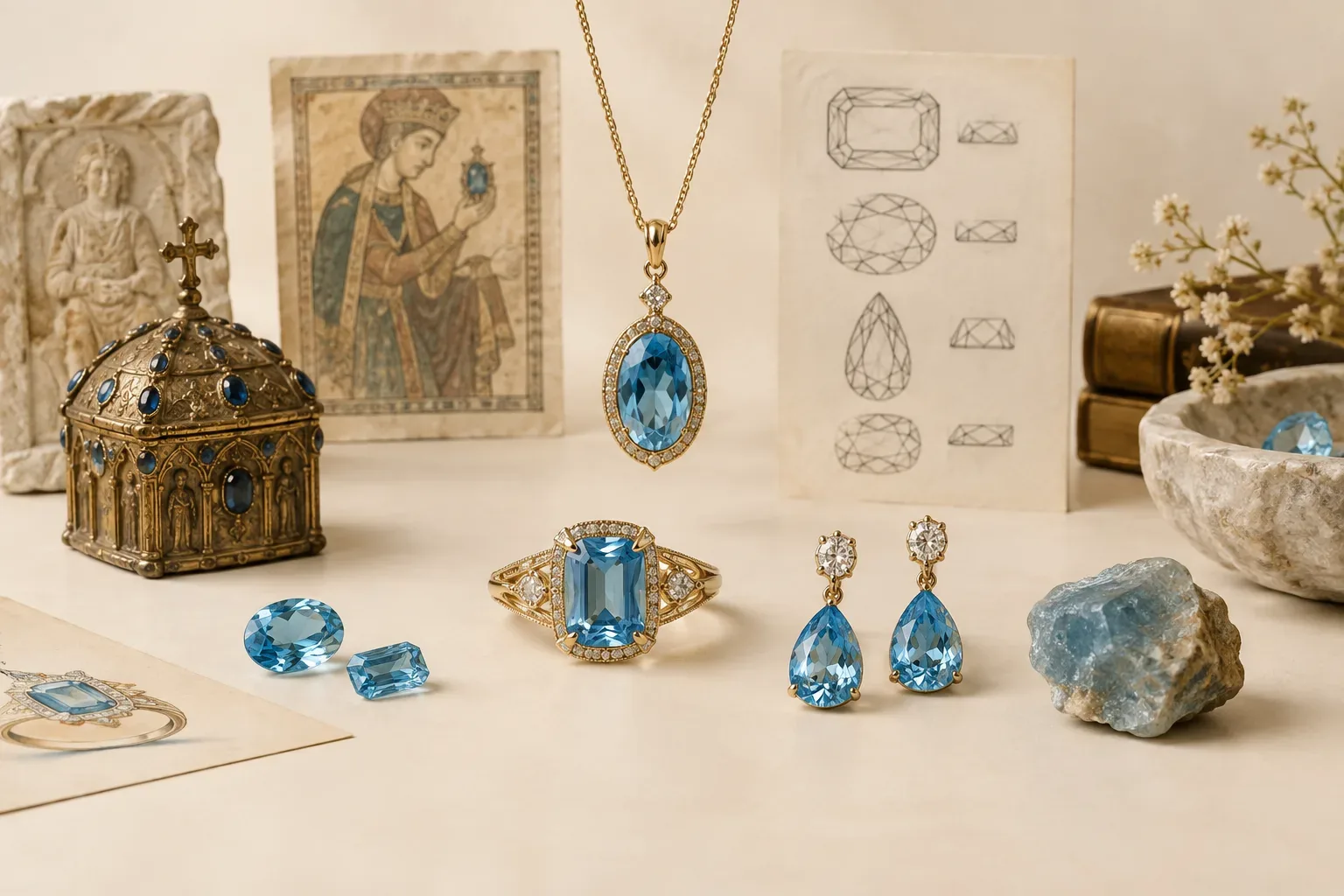 Editorial jewelry still life for Topaz Cuts and Settings: Choosing Beauty and Durability