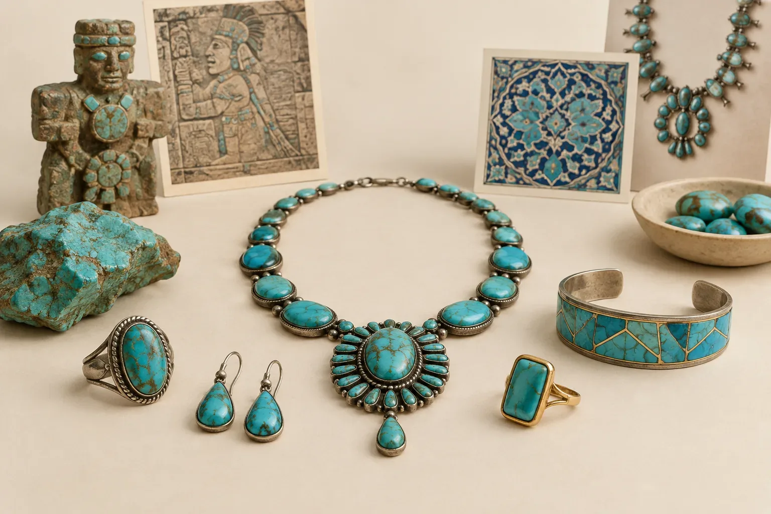 Editorial jewelry still life for Turquoise Cuts and Settings: Choosing Beauty and Durability