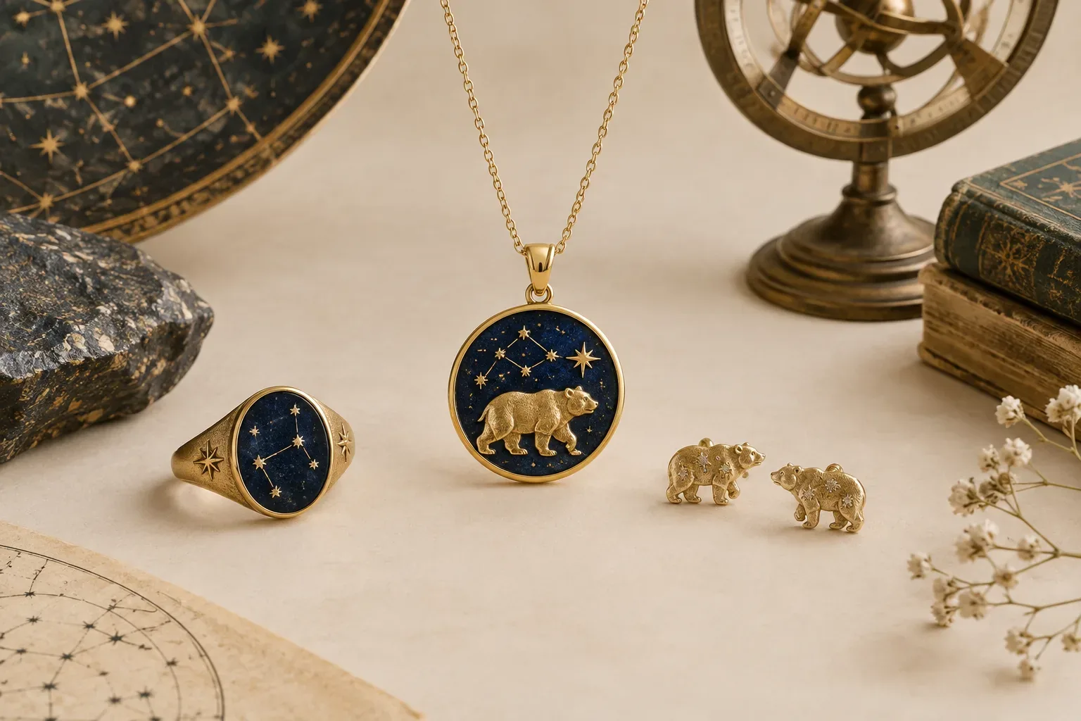 Editorial jewelry still life for Ursa Major Jewelry Meaning: History, Astronomy, and Modern Symbolism