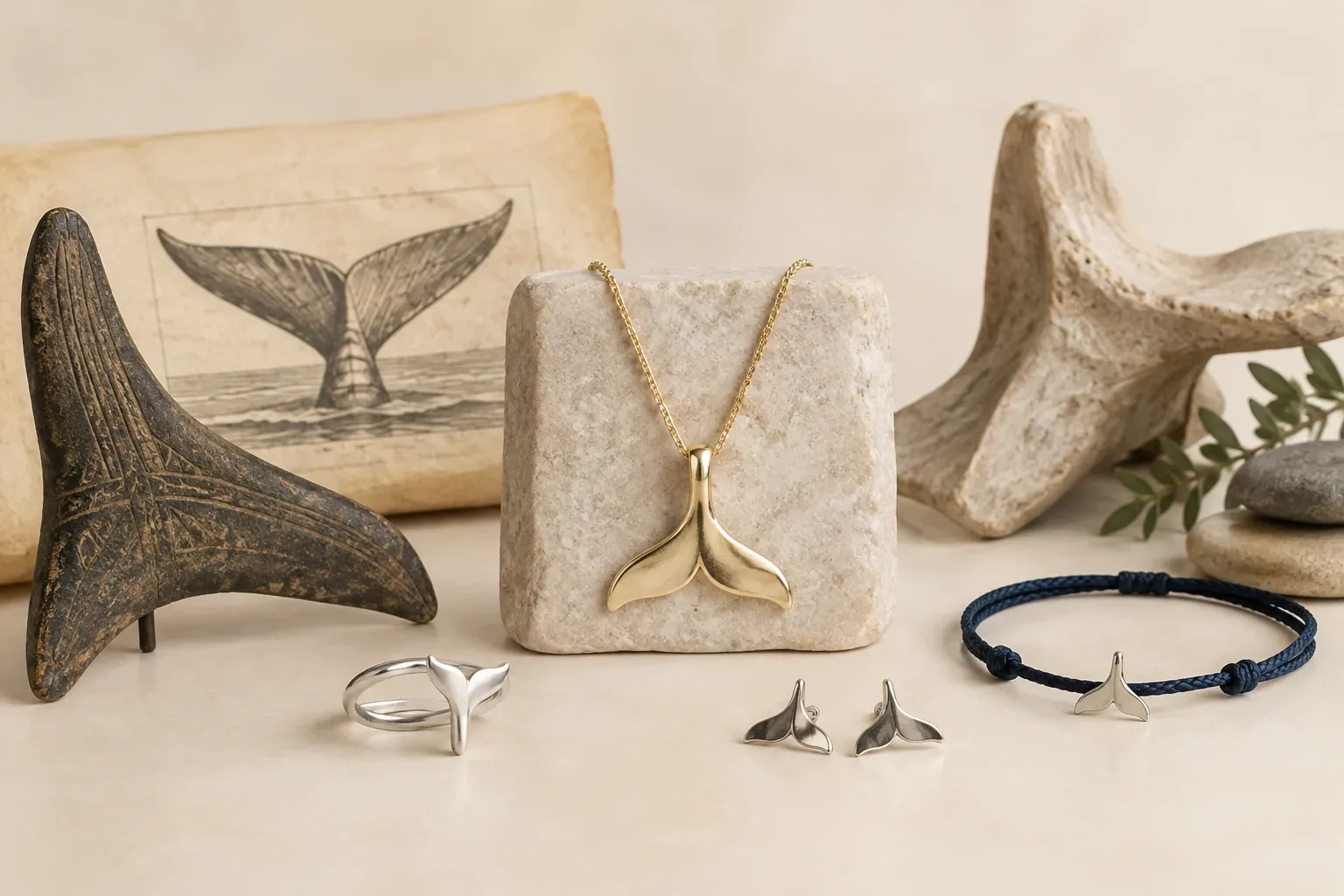 Editorial jewelry still life for Whale Tail Jewelry Meaning: History, Symbolism, and Modern Wear