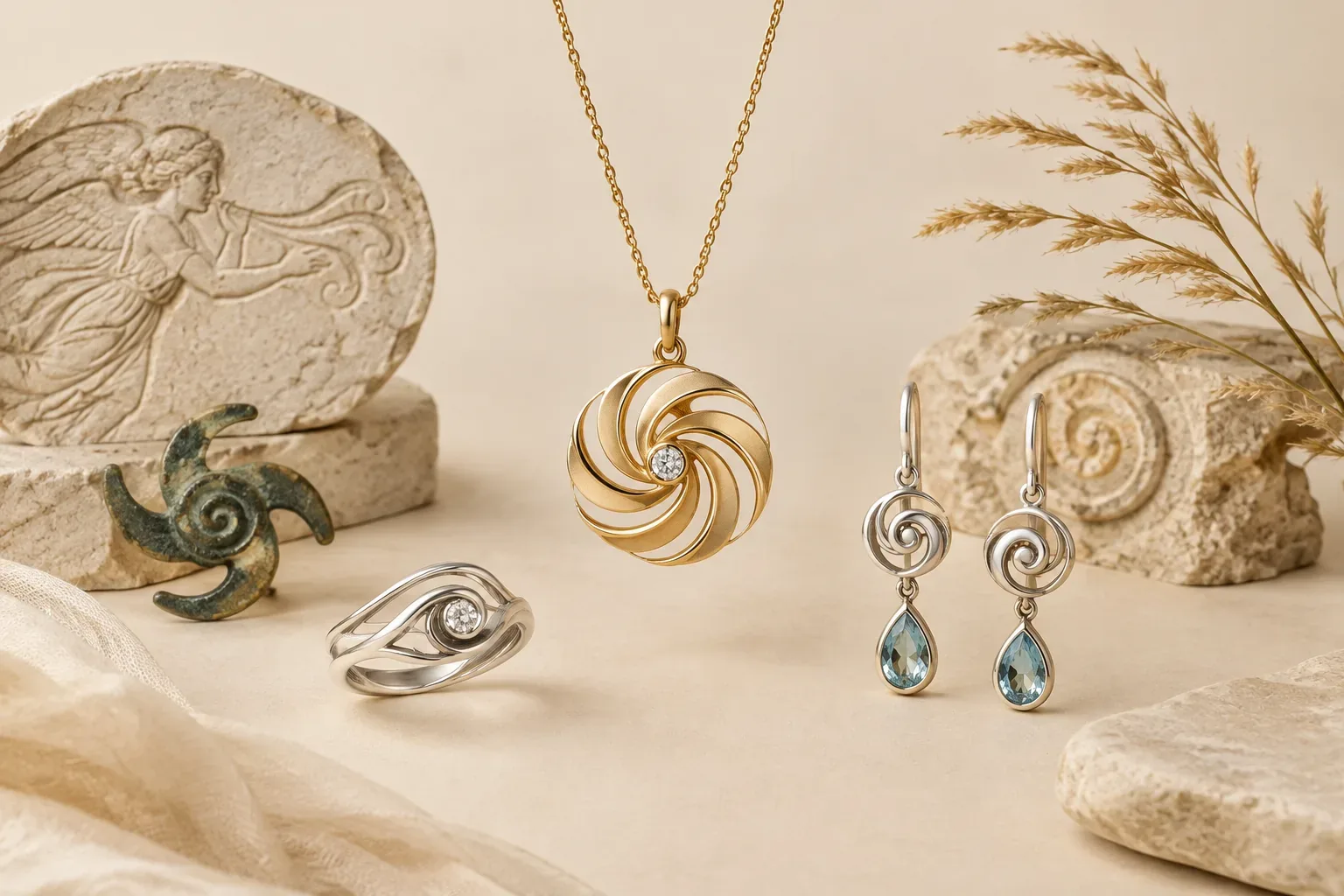 Editorial jewelry still life for Wind Jewelry Meaning: History, Symbolism, and Modern Wear