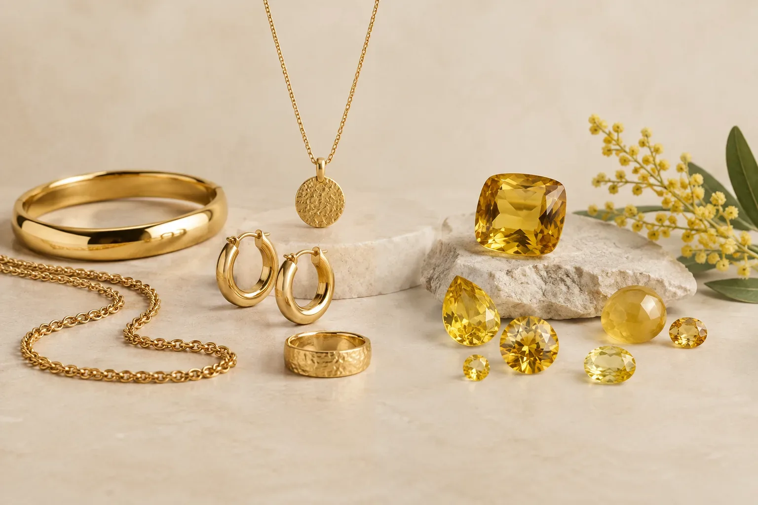 Editorial jewelry still life for Yellow Jewelry Meaning: Gold, Gemstones, and Modern Symbolism