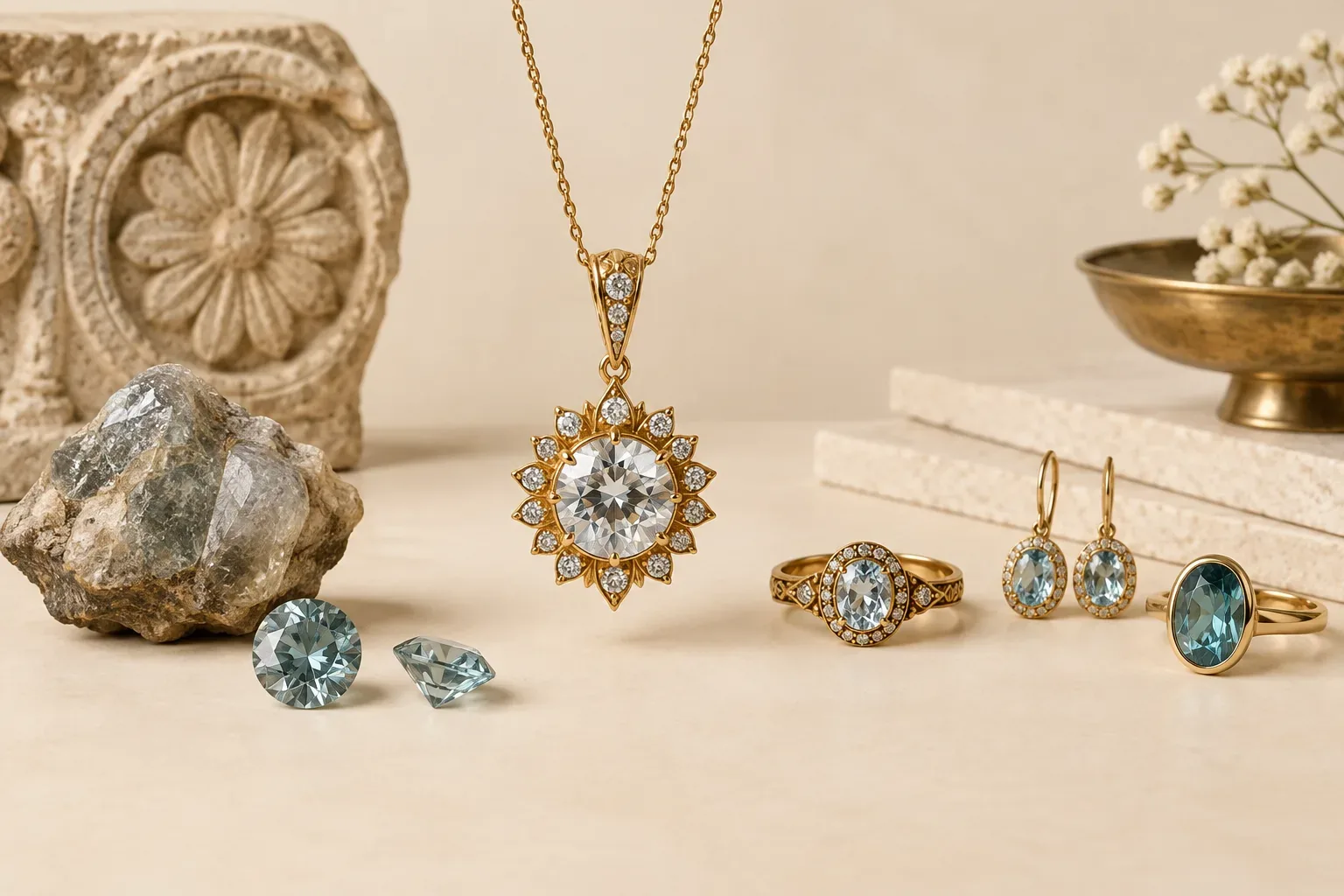 Editorial jewelry still life for Zircon Cuts and Settings: Choosing Beauty and Durability